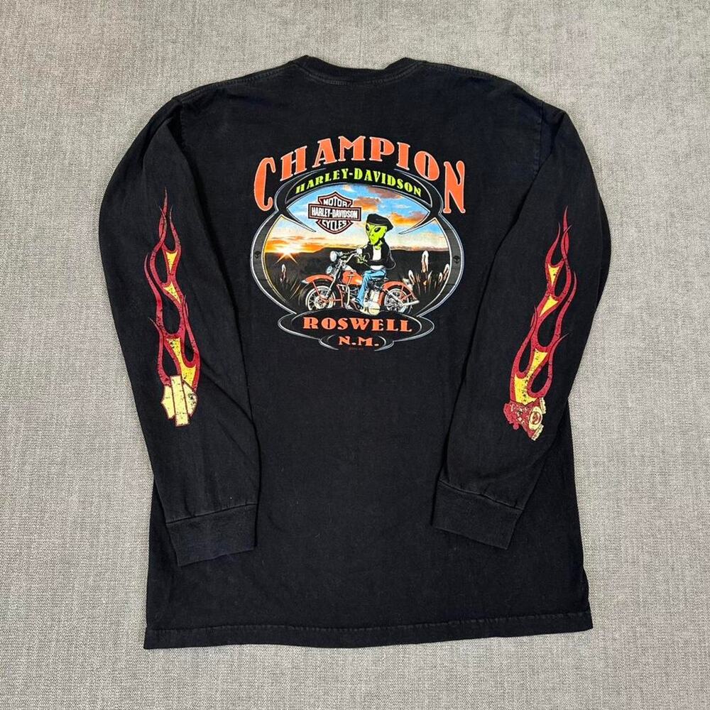 Harley Davidson Biker Alien flame long sleeve T-shirt